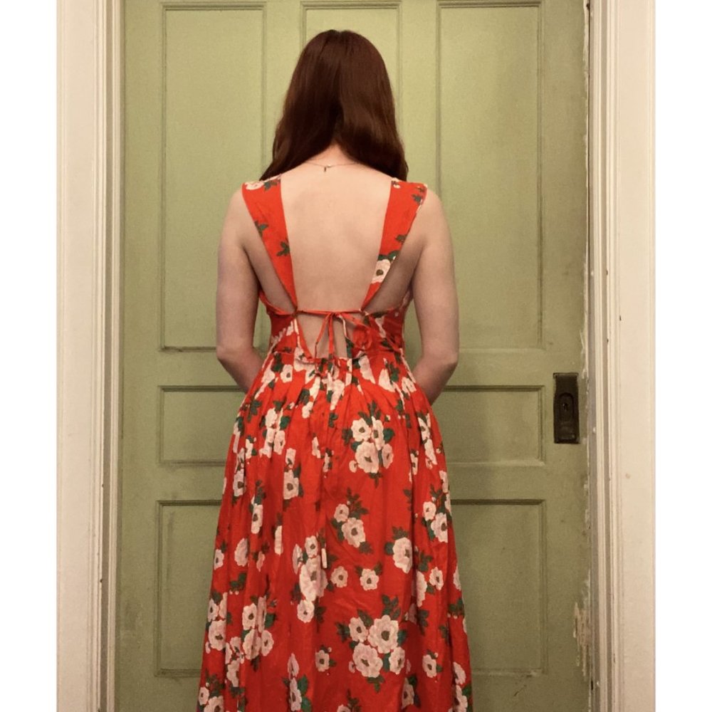 FREE PEOPLE NWT Lovers Heart Midi Dress / Red Combo Size Large - Picture 5 of 7